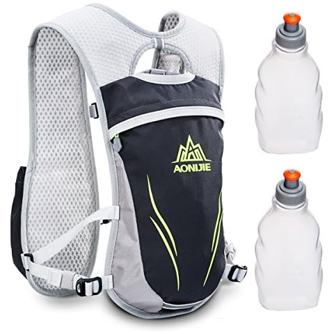 Geila Hydration Pack Backpack, Outdoors Sport Trail Marathoner Running Race Lightweight Hydration Vest with 2 Water Bottles (Gray) Cover