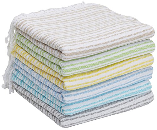 BOSPHORUS (Set of 6) 100% Turkish Cotton Bath Beach Hammam Towel Peshtemal Throw Foua Blanket Set (Multi1)