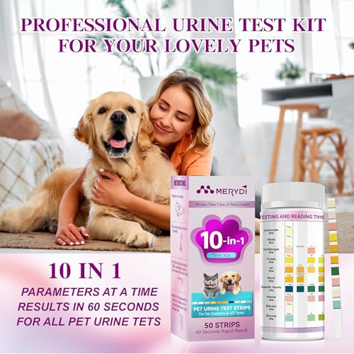 Image of Dog & Cat Urine Test Strips, 10 Way Pet Urinalysis Testing Kit for Ketone, Glucose, pH and Nitrite, Reagent Strips