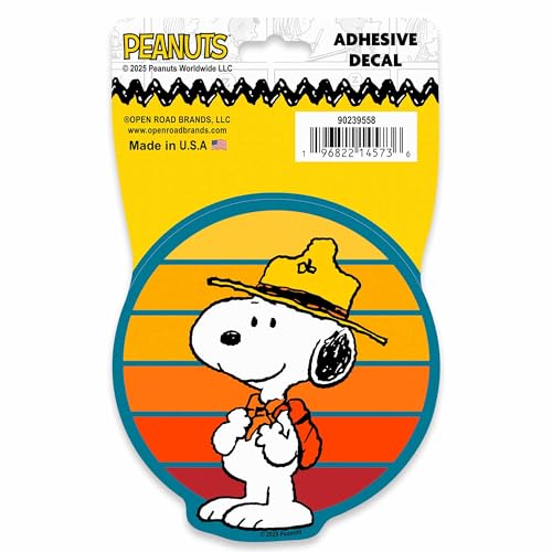 Image of Peanuts Snoopy Hiking Adhesive Vinyl Decal - Retro Snoopy Sticker for Car, Water Bottle or Laptop