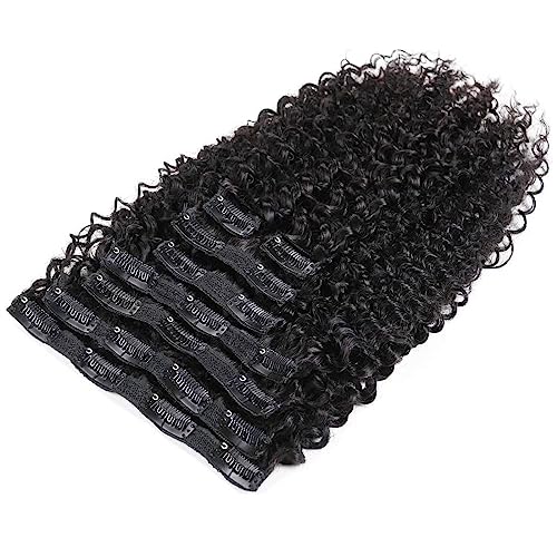 Image of Real 100% Natural Human Remy Culrly 8pcs Clipin Hair Extension Volume Enhancer | Long Length Thickening Soft Lightweight Durable Reusable | Instant Styling Party Daily Wear Damage Free Seamless Blend For Women Girls | Natural Black (10inch Hair Length)