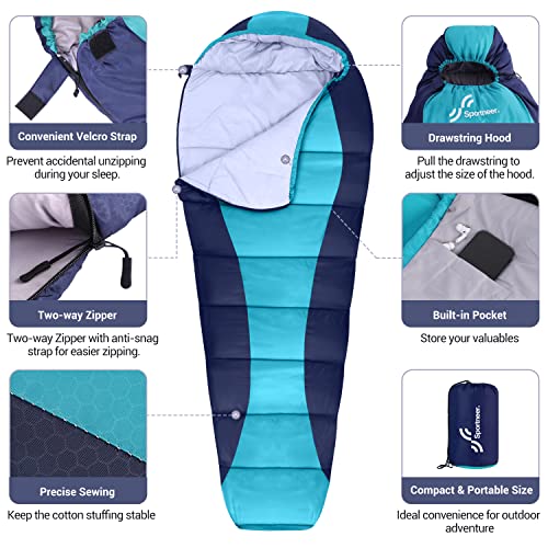 Mummy Sleeping Bag, Sportneer Compact Sleeping Bags For Adults Warm Weather Sleeping Bag Ultralight Sleeping Bag For Adult Teen Kids Backpacking Camping Hiking Outdoor Travel #TOP1