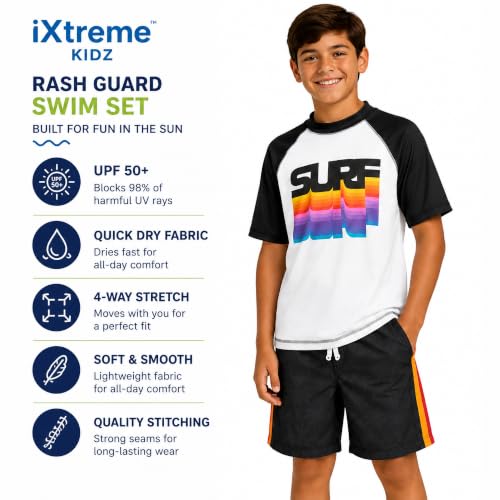Image of iXtreme Boys Swim Set - 2 Piece Rash Guard Short Sleeve Swim Shirt and Boys Swim Trunks for Infants Toddlers & Big Boys