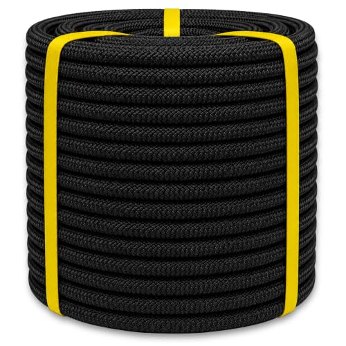 1/2 Inch Arborist Tree Pulling Rope - 100 Feet Tree Swing Rope for Rigging Outdoor Use - High Strength Double Braided Polyester 48 Strands - Black