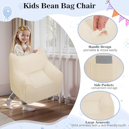 HOMMPA Kids Bean Bag Chair Toddler Boy and Girl Seat Memory Foam Sofa Corduroy Fabric Bean Bag Chairs for Playroom, Living Room, Bedroom,Beige - image 4