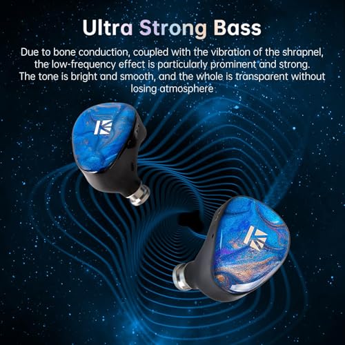 Image of KBEAR KB02 Colorful Resin Shell in Ear Monitor Headphones, Bone Conduction Dynamic Driver Wired Earbuds, IEM Headphones HiFi Earphones with 2Pin 4N OFC Cable 3.5mm Plug for Singers Musicians, Blue