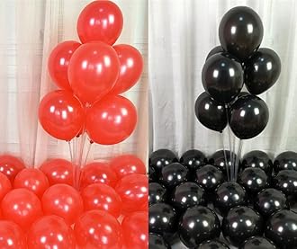 Flyloons Black Red Balloons Pack of 200 for birthday decoration items also suitable for Anniversary, Wedding, Celebration, Party