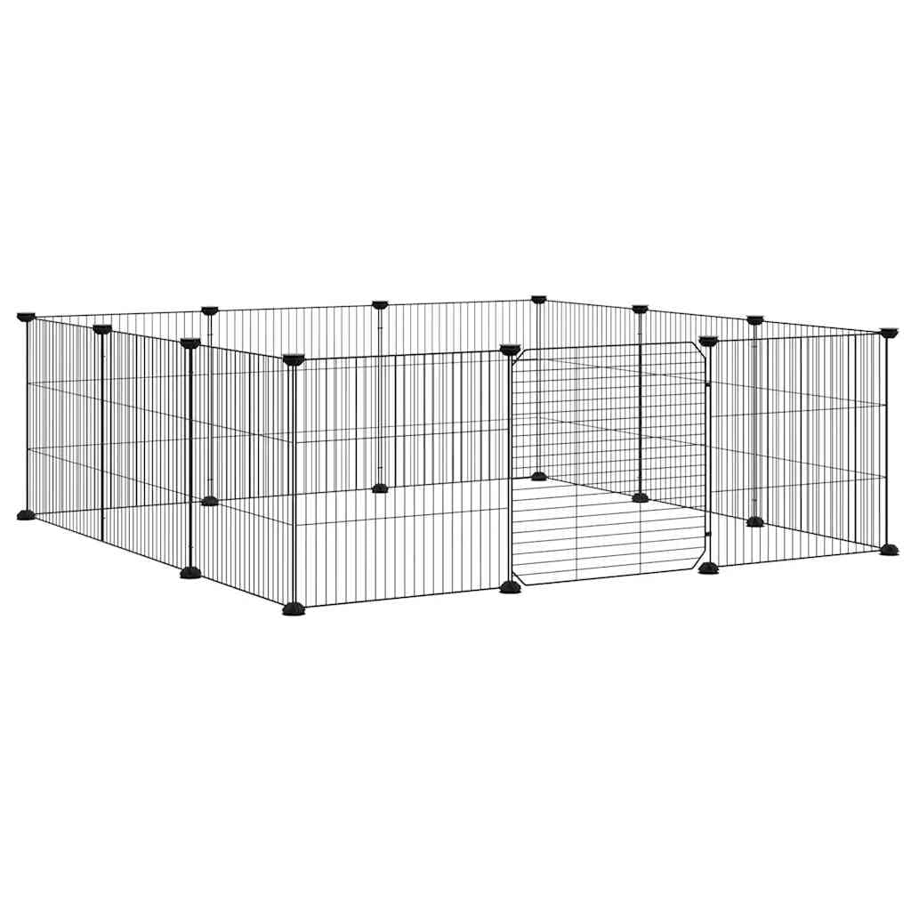 Jaula para mascotas de 12 paneles con puerta negra de acero pulverizado, 35 x 35 cm, jaula para animales pequeños para conejos, casa de roedores, rueda libre, uso interior y exterior