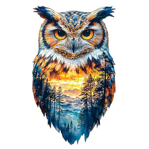 Wooden Jigsaw Puzzles, Forest Owl Wooden Puzzles for Adults with Unique Shape, Adult Jigsaw Puzzle,