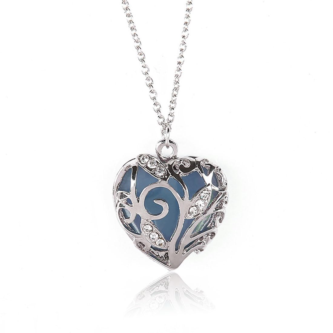 LEEQ LEEQ Collar de Luminoso Cristal Curativo de Energía - Collar para Mujer de Plata con Colgante de corazón con Piedras Preciosas, para Mujer y niña para Bodas, Fiestas