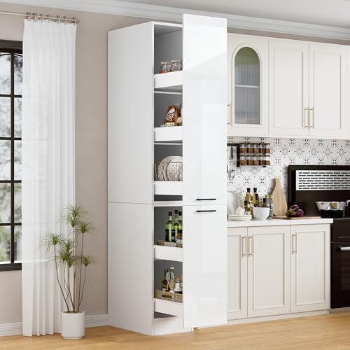 MSFE 207cm Meuble Haute de Cuisine, Meuble de Rangement Mince étroit à Tiroirs Coulissants,Moderne pour Pharmacie de Cuisine, Armoire Cuisines,207 * 56 * 30cm,Beaucoup...