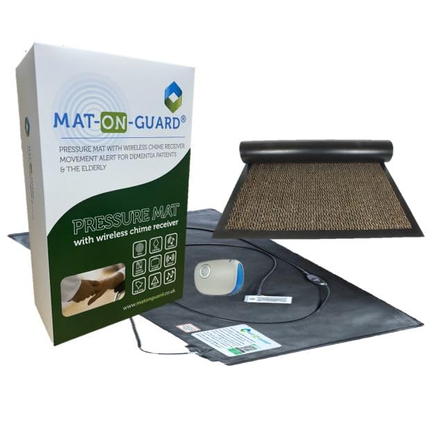 Floor Sensor Pressure MAT Alarm System Mat On Guard IP100CM Single EXIT with Cover MATS for the Elderly and Dementia Care with Portable Receivers. Wireless with Cover Mats (Gold)