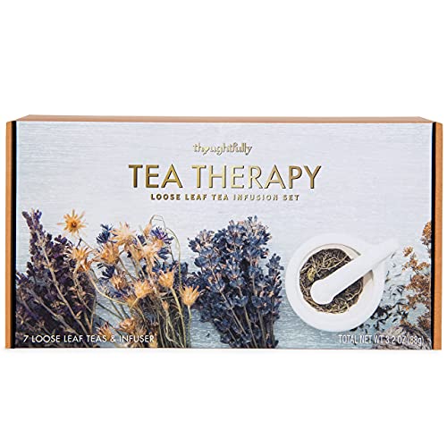 Thoughtfully Gifts, Tea Therapy Tea Infusion Gift Set, Includes 7 Uniquely Flavored Loose Leaf Teas and Tea Infuser, Pack of 7