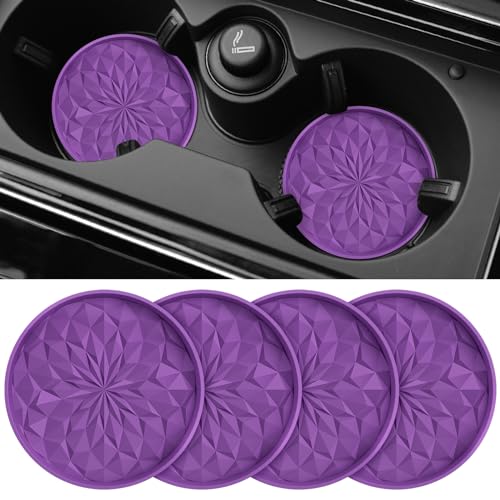 Image of ME.FAN Car Coasters for Cup Holders [4 Pack] - 2.75In Silicone Auto Mug Mats - Universal Non-Slip Recessed Car Interior AccessoriesDeep Purple