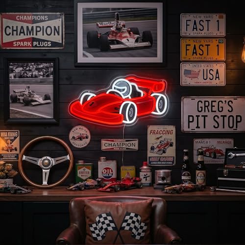 Image of CULOIS Race Car Neon Sign for Boys Room Decor - Dimmable Racing Car LED Neon Light, Bedroom Game Room Wall Decor, Teen Boy Playroom Birthday Gifts