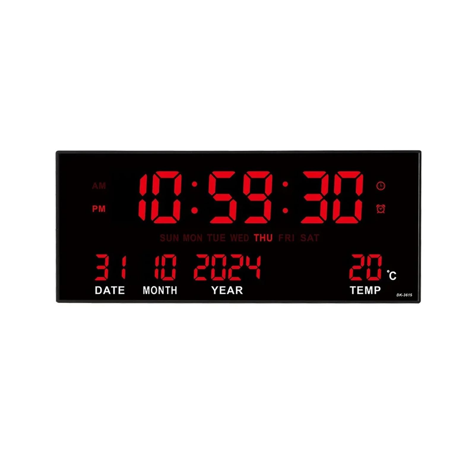 Orologio da parete digitale grande, temperatura, data, calendario, display, 8 set di allarme, orologio elettronico a LED da 14 pollici Display luminoso(Red)