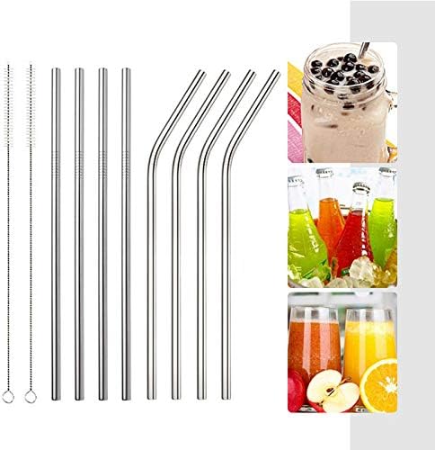 Miniatura 2 de Pajitas de metal con cepillo de limpieza para beber de acero inoxidable reutilizable (4 rectas+4 dobladas+2 cepillo)
