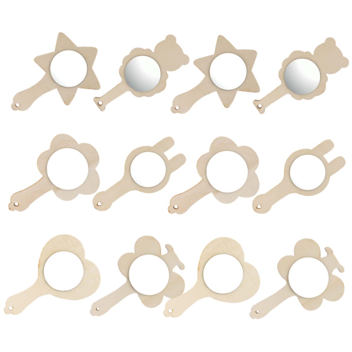 AUTSUPPL DIY Wooden Mirrors 12pcs Unpainted Hand Mirrors Handle Crafts for Kids for Kids Room Decoration