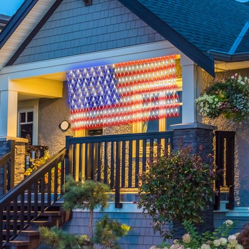 DBFAIRY Solar American Flag Lights Outdoor,420 LEDs American Flag Net Lights 6.5ft x 3.28ft Super Bright,Memorial Day De - Additional View