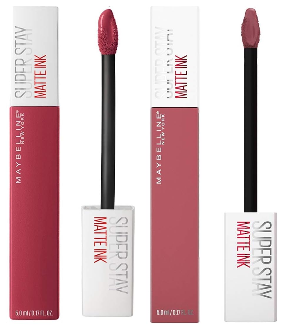New York Super Stay Matte Ink Liquid Lipstick, Ringleader, 5g and Maybelline New York Super Stay Matte Ink Liquid Lipstick, 80 Ruler, 5ml