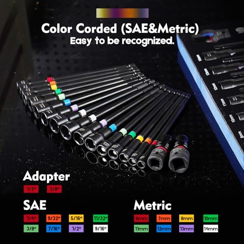 Facoow  Impact Nut Drivers Set Magnetic, 18pcs Color Coded SAE & Metric Impact Nut Drivers - image 4