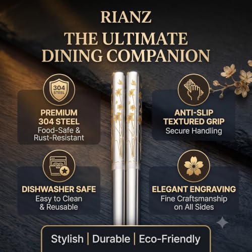 Image of RIANZ 304 Stainless Steel Korean Chopsticks 23.5 cm, Laser Engraved, 1 Pair (Style 6)