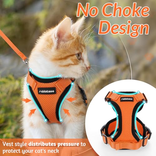Image of rabbitgoo Cat Harness and Leash Set, Escape Proof Vest, Orange | Soft Breathable Mesh, Easy Adjustable Fit, Snap Buckles, Sturdy Clip, Reflective Strips, for Small & Average Cats Walks, Xs