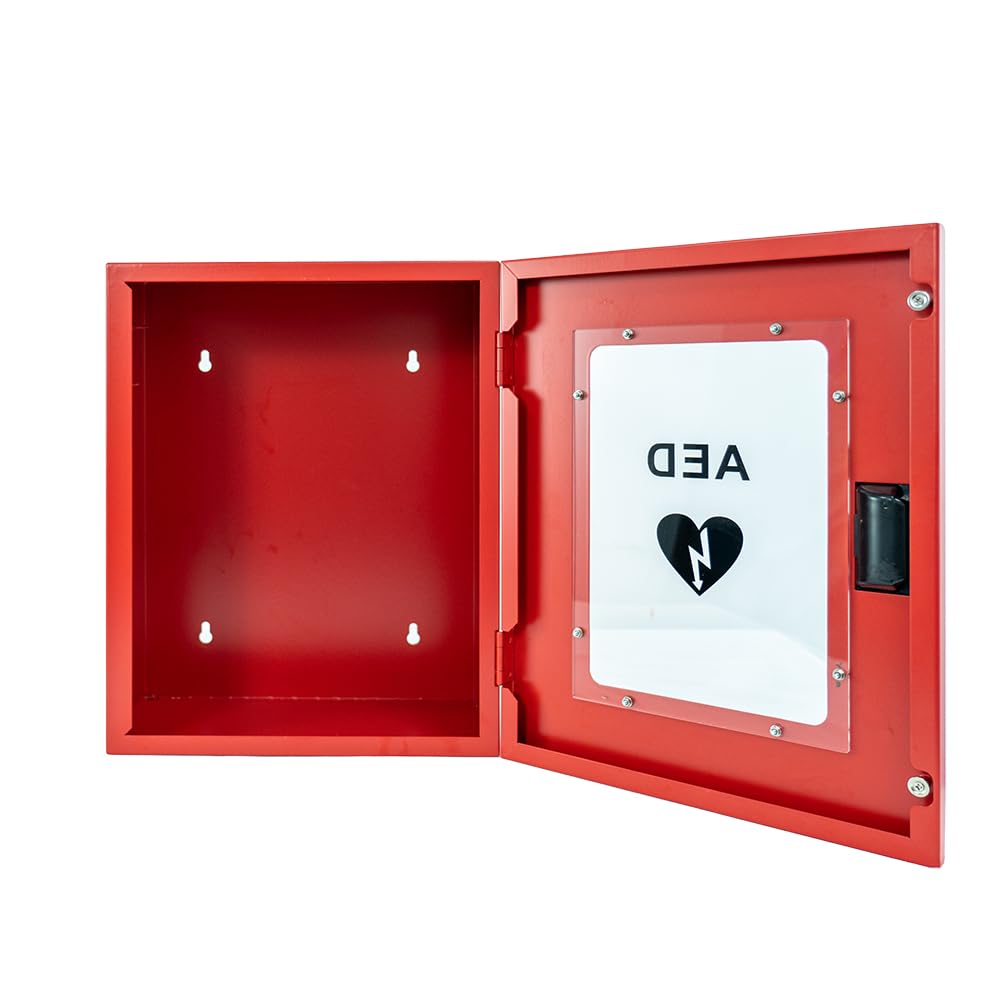 ISOP Armadio per Defibrillatore – Armadio per DEA – Scatola per DEA – Supporto per Defibrillatore – Vetrina per DEA – Scatola Rossa per Attrezzature di Sicurezza Antincendio – 36 × 29 × 17 cm – Rosso