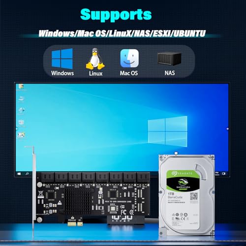 Image of 16-Port SATA Expansion Card (PCIe 3.0 x1 to 6Gbps SATA Card), Compatible with Windows /Mac /Linux /NAS