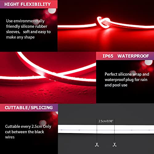 Image of Neon LED Strip Lights - Bright and Durable Neon Rope Lights 16.4ft /5m for Lighting Decoration Indoors Outdoors[Power Adapter Included] Light Strip RED