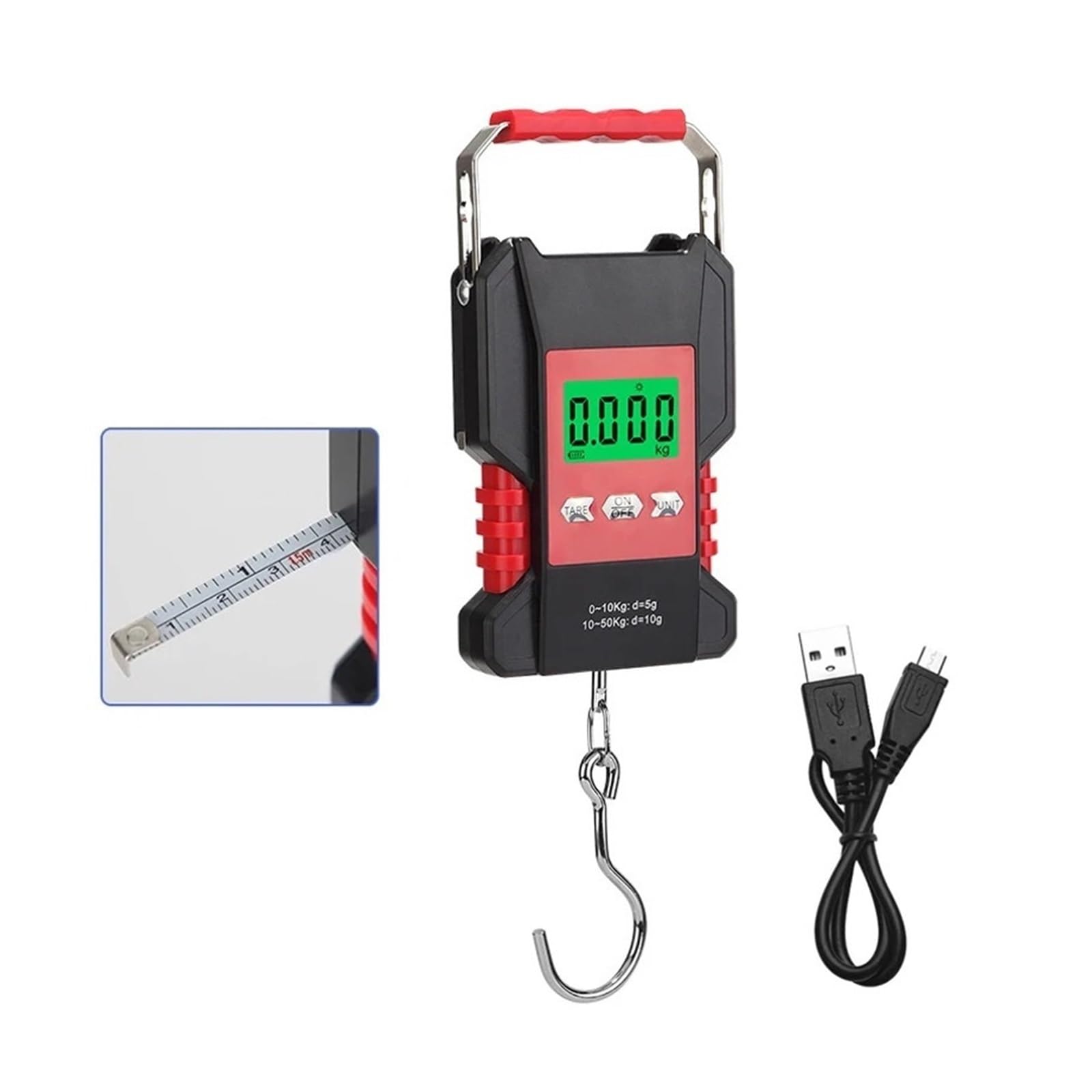 JVDDI Digital Hanging Scale Digital Hanging Hook Scales 50kg LCD USB Rechargeable Weighting Luggage Scale Waterproof Heavy Duty Crane Hook