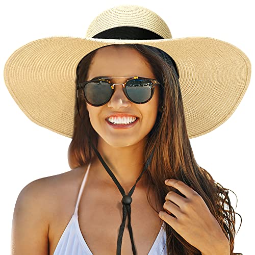 Sombrero de paja con ala ancha plegable para mujer