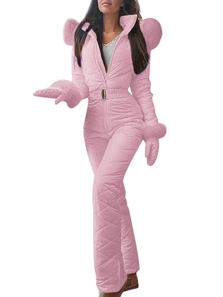 Minetom Combinaison de Ski Femme Fille Hiver Chaud Peluche Capuche Overall Neige Extérieur Sports Pantalon Ski Suit Imperméable Jumpsuit