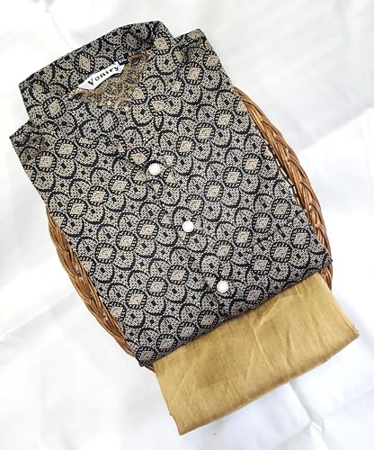 Image of Men Regular Full Sleeve Silk Cotton Kurta with Golden Pajama Set