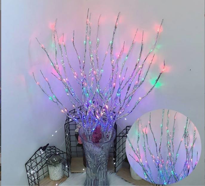 Image of DK177 2 Pack Led Branch Light Battery Operated Lighted Branch Vase Filler Willow Tree Artificial Little Twig Power Sliver 30 Inch 20 LED for Home Romantic Decoration (Sliver-Color)