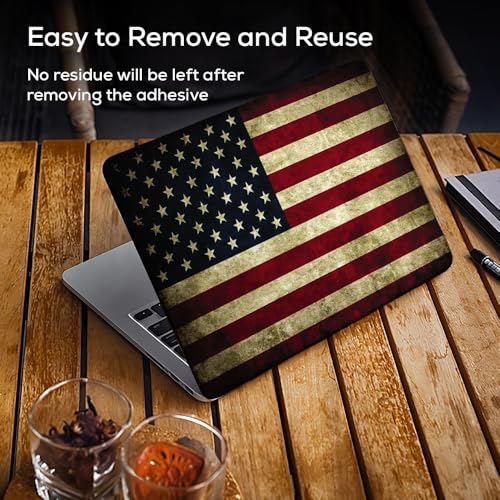 Image of Galaxsia Grunge USA Flag Top+Wrist Pad Vinyl Laptop Skin /Sticker /Cover Upto 15.6 Inches Laptops Laminated-Removable-HD Quality Compatible for Hp-Dell-Sony-Lenovo-Asus etc.(15x10 Inches)