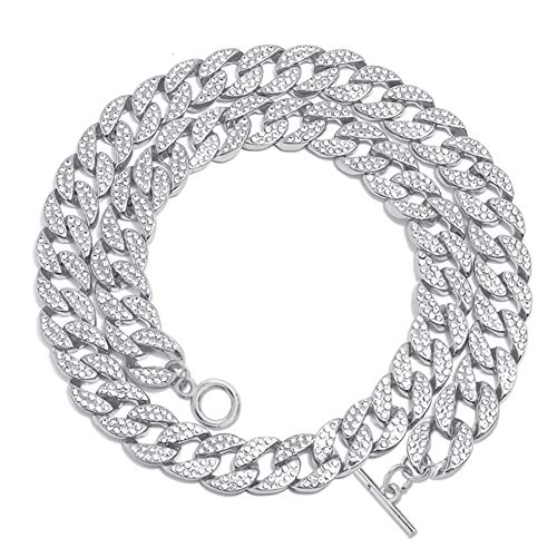 CZ Rhinestone Choker Necklace for Women Jewelry Hip Hop Cuban Silver Color 14 Inch Link Chain