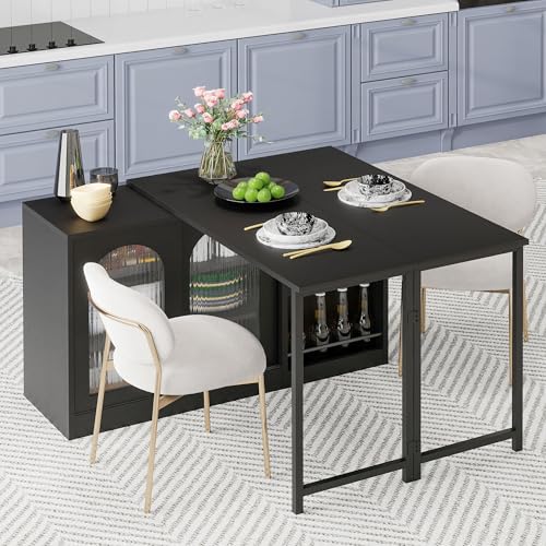 Generisch Moderna mesa de bar giratoria de 360° con tablero extensible y puertas correderas de cristal, estantes de altura ajustable, espacio de almacenamiento para cocina, comedor o sala de estar