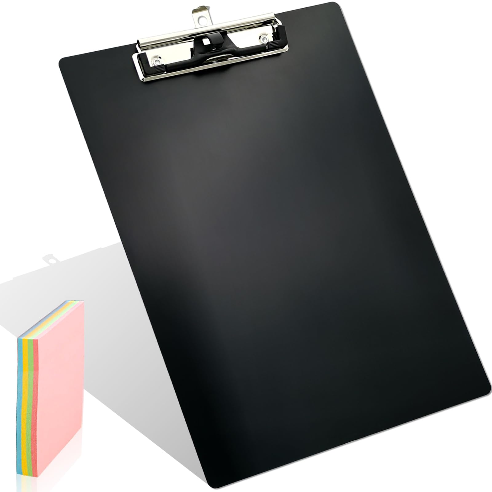 Aluminum Metal Clipboard Stainless Hangable Pen Holder Low-Profile Clip Board Size A4 9" x 12.6" with Sticky Note for School Office Business Medical Professionals Workshop Factory (Black, Aluminum-A4)