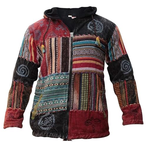 SHOPOHOLIC FASHION Veste à Capuche Hippie Patchwork Festival, Pull Zippé à Manches Longues Doublé en Polaire pour Hommes et Femmes, XXL