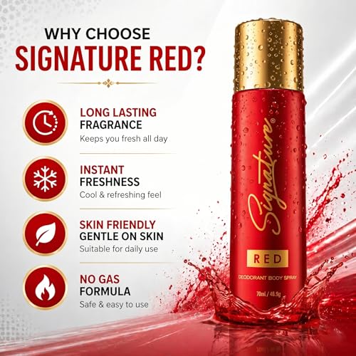 Image of Signature Deodorant Body Spray - Red | Elegent & Citrus Aromatic Scent | Long Lasting Fragrance | Skin Friendly Deo | Fights Body Odour | Everyday Use | For Men, Women (Unisex) | Pack of 2 (70ml x 2)
