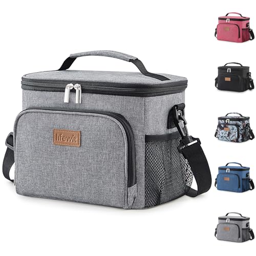 Lifewit Insulated Lunch Bag for Men, Thermal Lunch Box for Women Cool Bag, Reusable Leakproof Lunch Tote Bag with Adjustable Shoulder Strap for Adult for Work/Picnic/Beach, Grey 9L