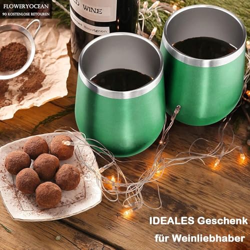 FloweryOcean Weinbecher aus Edelstahl, 2 Stück 12OZ Weingläser to go, hält 5h heiß/ 10h kalt, BPA-frei… – Ansicht 2