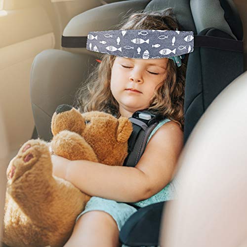 Image of Baby Carseat Head Support,Car seat Straps Pillow Support Ban,Stroller Neck Relief Strap Headrest,Slumber Sling Sleep Positioner for Toddler Infants Child Children Kids(Gery Unicorn + Fish)