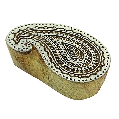 Tampon en bois de design paisley gravé pour impression textile durable - 4