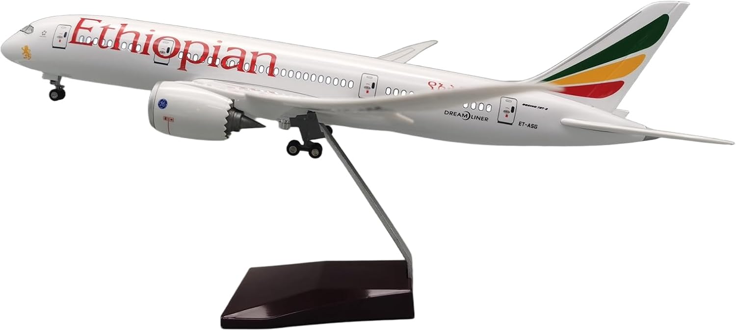 787 ET Model Airplane 16.93 Inch Resin Alloy Jet Airplane Model with LED Cabin Light, Large Diecast Aircraft Replica with Display Stand for Adults Collectible Aviation Gift or Home Office Decoration