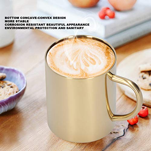 UPQRSG Doppelwandiger Edelstahlbecher, 400 Ml Reise Campingbecher, Metall Kaffeetasse, Teetasse, 304 Edelstahl Doppelschicht Anti Verbrühungs Kaffee, Tee und Wasserbecher mitGriff(Gold)