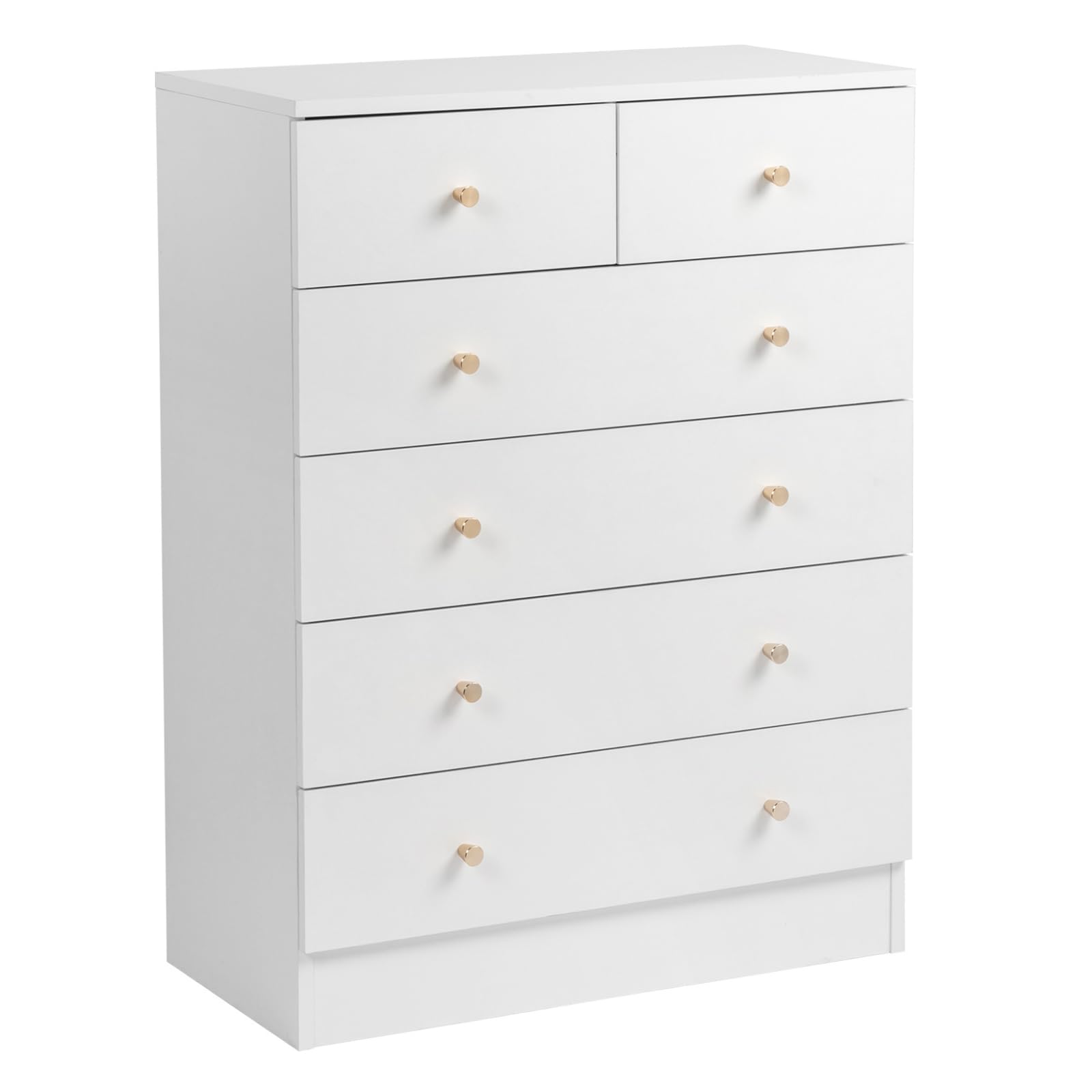 Karl home White 6 Drawer Dresser for Bedroom, Tall Dresser Chest of Drawers, Wood Bedroom Dresser Clothes Organizer, Anti-Tipping Device, Rose Gold Metal Handle, Living Room, Entryway, Hallway, Office