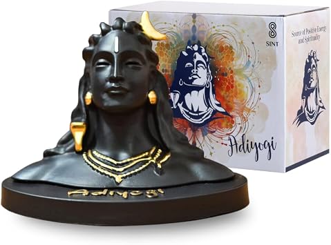 HOME ARCHIVE Lord Adiyogi Statue with Golden Detailing for Car Dashboard Home Office Decor Black Resin Lord Mahadev Shiv Dhyana Mudra Black Sculpture Showpiece Idol Murti for Mandir/Temple Big