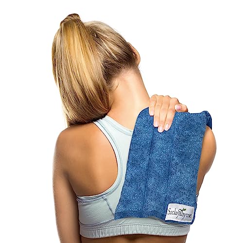 SacksyThyme Microwave Heating Pad for Back, Neck, Menstrual Cramps, Shoulders, Leg Pain Relief - Hot Moist Microwavable Therapy Pack - Blue Unscented Flaxseed Heat Pad Made in USA (Size: 18” x 7”)